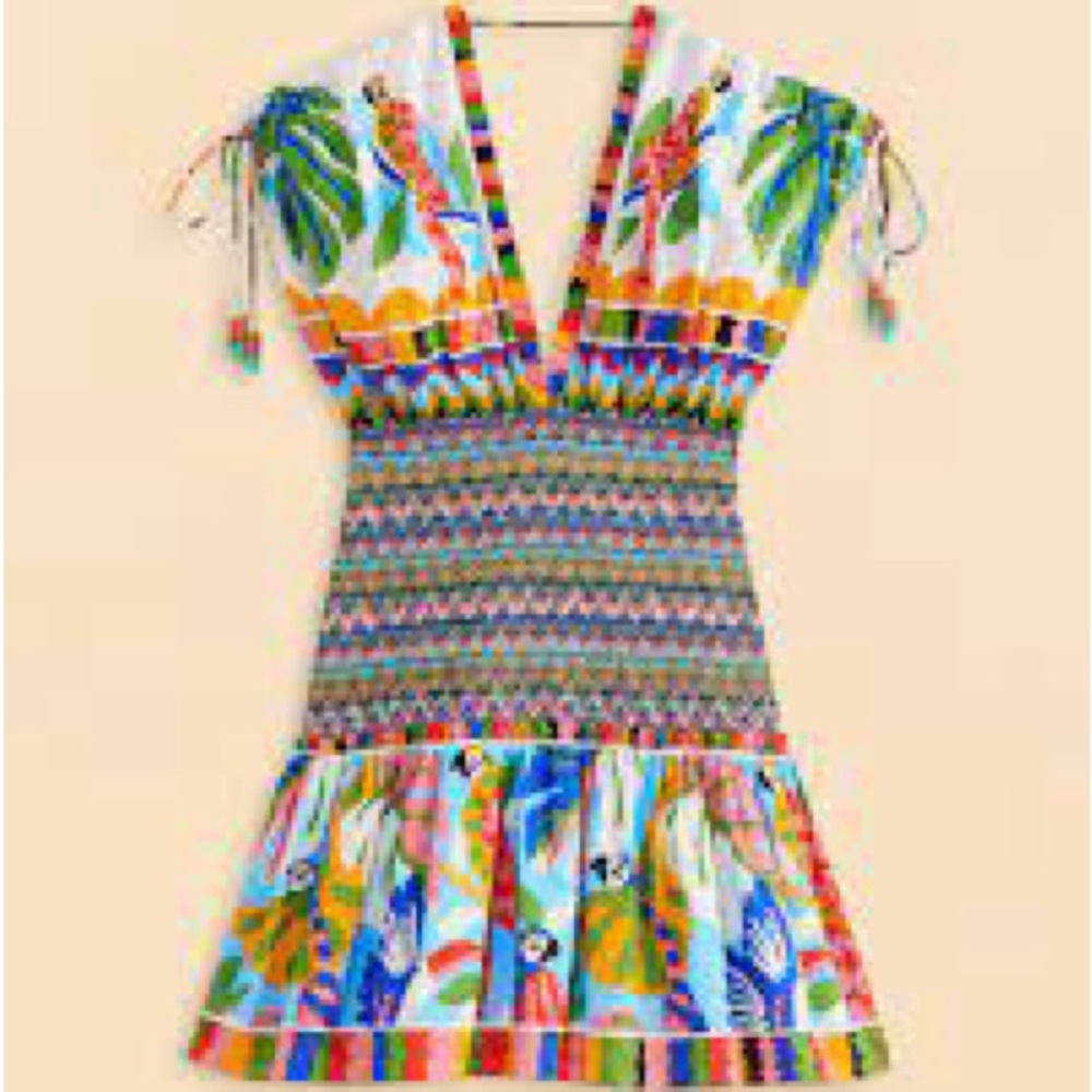 FARM Rio colorful Forest Smocked Tiered Mini Sundress